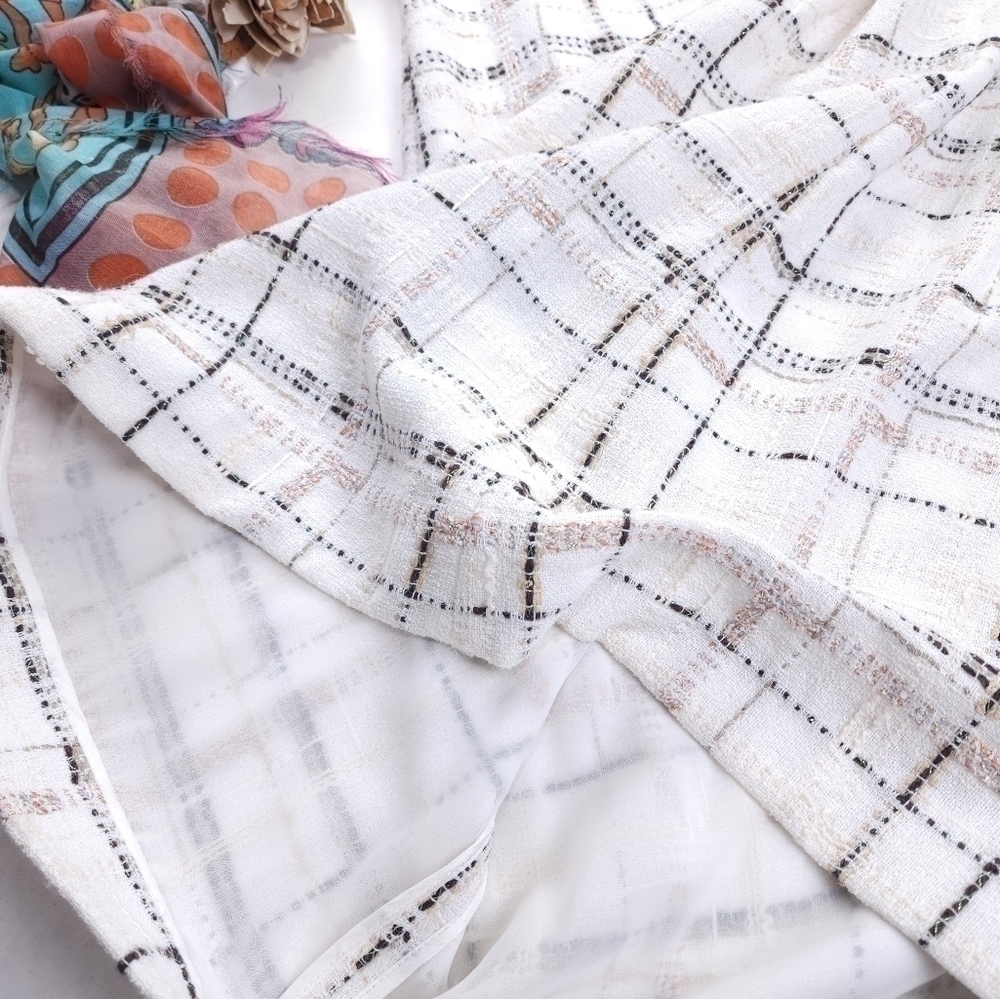 Lafayette 148 White Plaid Weave Shift Dress Sz 2 - Picture 5 of 16